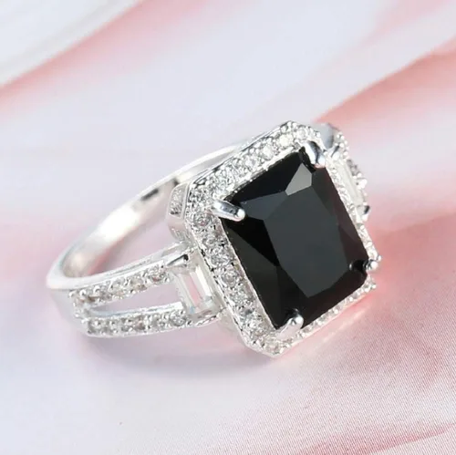 Miniatura 3 de Anillo de boda y compromiso para mujer, de plata de ley 925, con ónix negro, talla 6-10