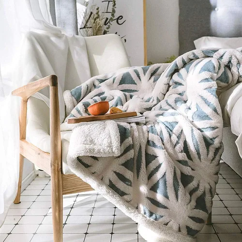 Miniatura 40 de UKELER - Manta Boho Sherpa 60" x 50" - Mantas de franela suaves y esponjosas para cama/sofá/oficina/camping A-bohemio