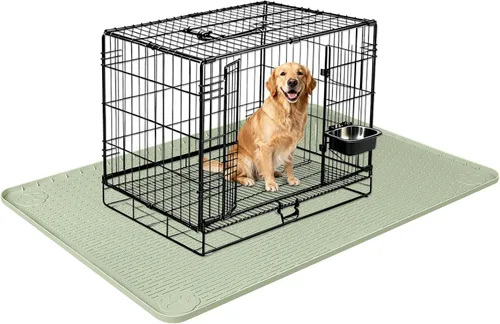 Miniatura 11 de Tapete de silicona para cama de perro, 34 x 22 pulgadas, tapete para jaulas de perro, alfombrilla para perrera con borde elevado, lavable