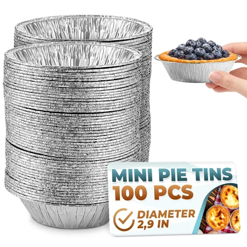 Miniatura 10 de Mini moldes para tartas de 2.9 pulgadas, paquete de 200 moldes desechables de papel de aluminio para tartas, duraderos y apilables, aptos