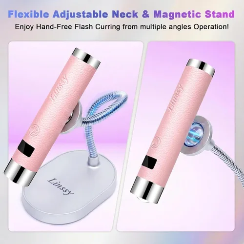 Miniatura 8 de Linssy - Mini luz UV para uñas con sensor automático y soporte de cuello de cisne, lámpara de uñas inalámbrica portátil con pantalla LCD, luz UV