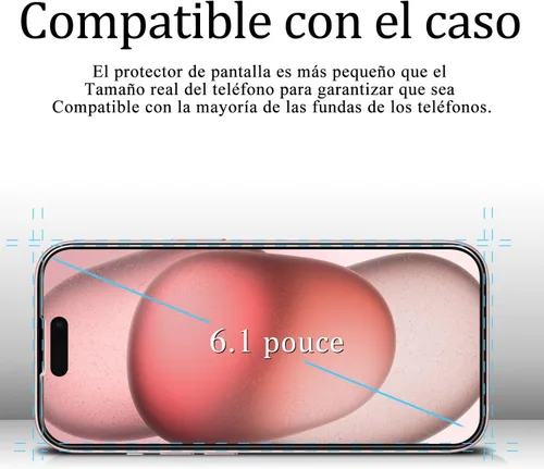 Miniatura 4 de KAREEN Paquete de 2 protectores de pantalla para iPhone 15/ iPhone 15 Pro, película de vidrio templado de 6.1 pulgadas, dureza 9H, antiarañazos, sin