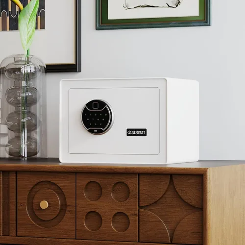 Miniatura 2 de Caja fuerte GoldenKey blanca con huella dactilar para el hogar, caja de seguridad biométrica de 1.2 pies cúbicos con teclado táctil, cajas fuertes