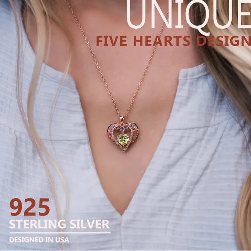 Miniatura 26 de Collar de cristal de 5 corazones, chapado en oro rosa de 18 quilates, colgante con cadena de plata de ley 925 de 18 + 2 pulgadas, joyería de piedra
