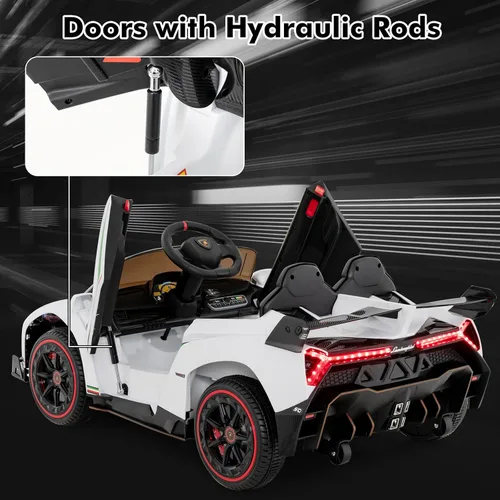 Miniatura 7 de INFANS Auto a batería para niños de 2 plazas, 12V 4WD con licencia Lamborghini Veneno con puertas hidráulicas, modo de balanceo, velocidades Blanco