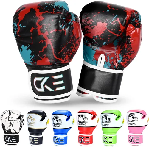 Miniatura 11 de CKE Guantes de boxeo para niños y niñas, jóvenes de 5 a 12 años, guantes de boxeo de entrenamiento para saco de boxeo, kickboxing, muay thai Azul