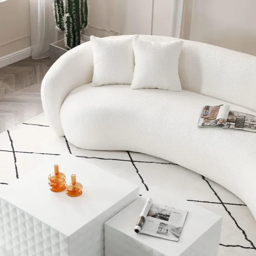Miniatura 6 de WILLIAMSPACE Sofá curvado de 101 pulgadas, moderno sofá boucle tapizado de gran tamaño con 4 almohadas, sofá de peluche de 4 asientos para sala