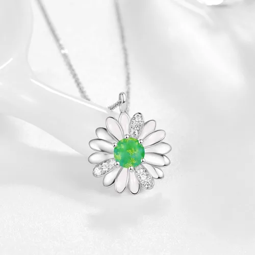 Miniatura 3 de KINGWHYTE Daisy Necklace Gifts for Women 925 Sterling Silver Opal Daisy Pendant Spring Flower Necklace Jewelry Graduation Birthday Celebrate