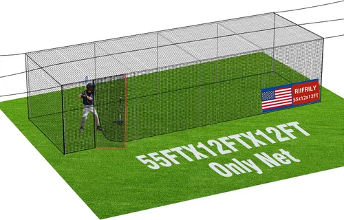 Miniatura 10 de RIIFRILY Redes para Jaulas de Bateo de Béisbol, 20'L/35'L/55'L/70'L Redes para Jaulas de Béisbol y Softbol, Malla de HDPE Cerrada #42/#45