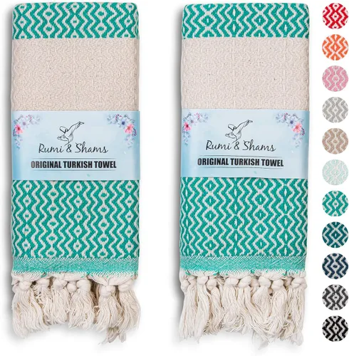 Miniatura 18 de RUMI & SHAMS - Toalla de mano turca para baño y cocina - 2 toallas de mano decorativas de lujo para baño - Toallas rústicas de cocina de 100 %