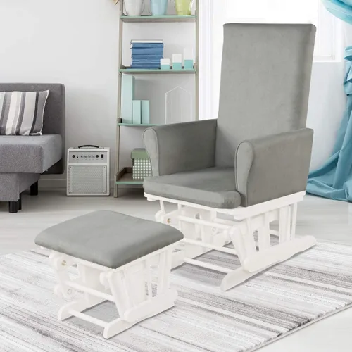 Miniatura 8 de Costzon Juego de cojín mecedor y otomano para bebé, muebles de madera para bebé, para siestas, lactancia, lectura, deslizador tapizado y silla Gris