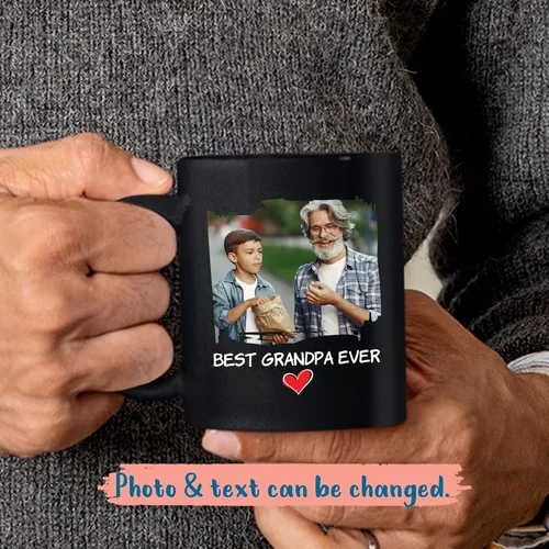 Miniatura 2 de Best Grandpa Ever - Taza de café personalizada de cerámica negra de 11 onzas, taza de café para abuelo, regalo para abuelos, taza de viaje moderna