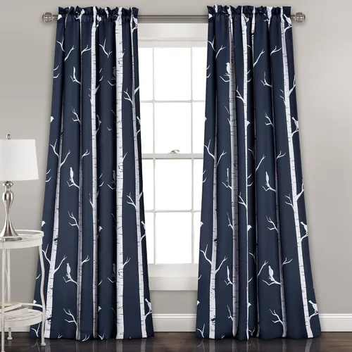 Miniatura 11 de Lush Decor - Cortinas con filtro de luz en el árbol, con diseño de pájaro azul en el árbol, para sala, comedor, dormitorio (par) 84 pulgadas