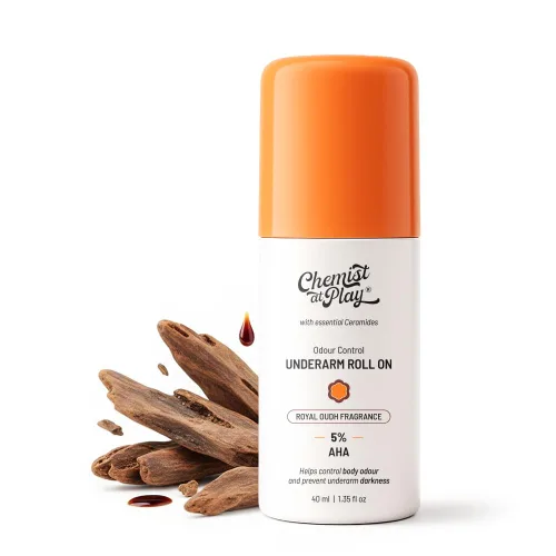 Chemist at Play Desodorante Roll-On para Axilas con 5% AHA | Ácido Láctico y Mandélico | Previene el Olor, Ilumina la Piel y Exfolia las Axilas |