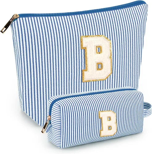 Miniatura 32 de 2 piezas de bolsas de maquillaje iniciales para mujeres: bolsa de cosméticos para viaje y artículos de tocador - Regalos de cumpleaños para niñas