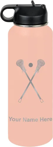 Miniatura 61 de LaserGram Botella de agua personalizada, palitos de lacrosse, acero inoxidable de doble pared aislada al vacío con popote superior, regalo grabado