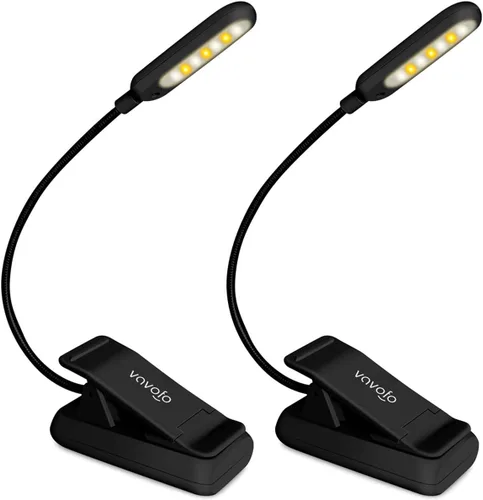 VAVOFO Luz de lectura recargable con clip, 7 LED con 3 temperaturas de color, 9 niveles de brillo, luces de libro para leer en la cama con indicador