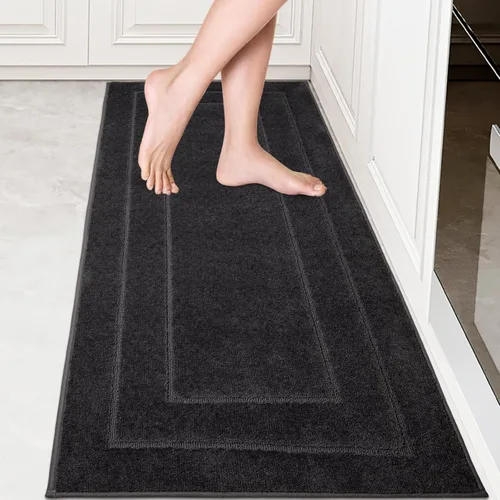 Miniatura 26 de PURRUGS Juego de 2 alfombras de cocina lavables a máquina (24 x 35.5 + 24 x 59 pulgadas), alfombras de pasillo de cocina antideslizantes y Marrón