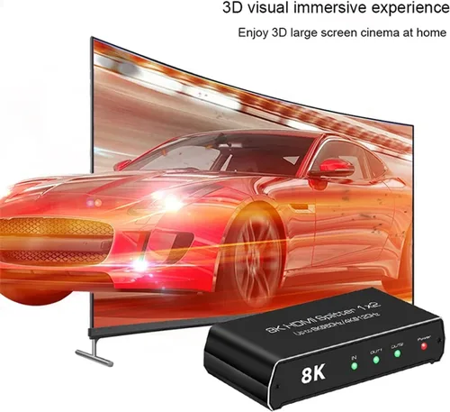 Miniatura 9 de Divisor HDMI 8K 60Hz 1x2, 4K 120Hz HDMI 2.1 Divisor Convertidor 1 en 2 Salida HDCP 2.3 UHD HLG HDR 7680x4320P para 8KTV PS5 Xbox Game