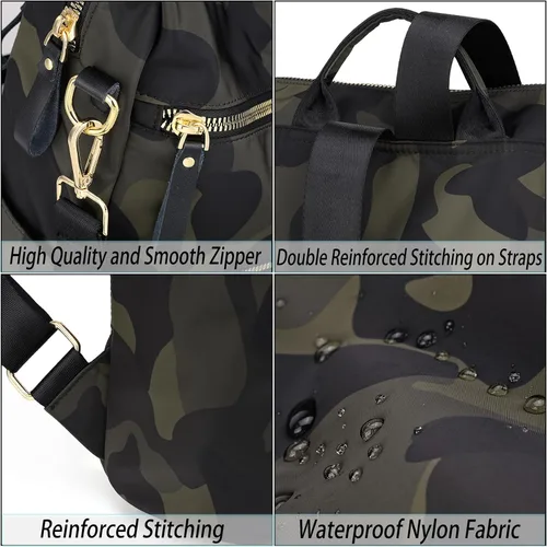 Miniatura 4 de Uromee Mochila para mujer, bolsa de hombro impermeable de nailon para viaje, 303 Camo, Mochilas Daypack