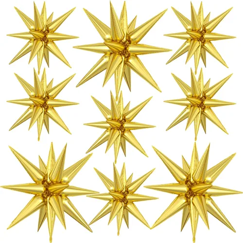 Miniatura 13 de 9 piezas de globos de estrella beige, grandes globos de papel de aluminio en forma de estrella en explosión, globos de Mylar en punta color crema