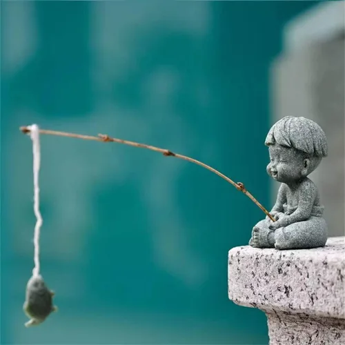 Miniatura 3 de livelyfish Little Fisherman Figurines Sandstone Chinese Miniatura Fisherman Statua Ornamento para pecera, micro paisaje, bonsái, decoración