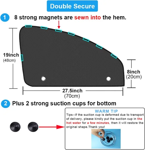 Miniatura 2 de Ovege Parasoles magnéticos para ventana de automóvil, 2 unidades, universal, pantalla de malla para ventana lateral, parasol para ventana