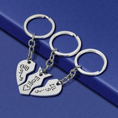 Miniatura 5 de Regalo de cumpleaños para mamá de hija 3 piezas de acero inoxidable para madre Big Sis Little Sis llavero regalo para el día de la madre