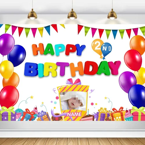 Miniatura 23 de Cartel personalizado de decoración de 2º cumpleaños con foto y nombre personalizados Personalizado-2º Coche