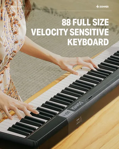 Miniatura 2 de Donner Teclado de piano de 88 teclas, piano digital para principiantes, teclas sensibles a la velocidad, piano eléctrico portátil con soporte, pedal