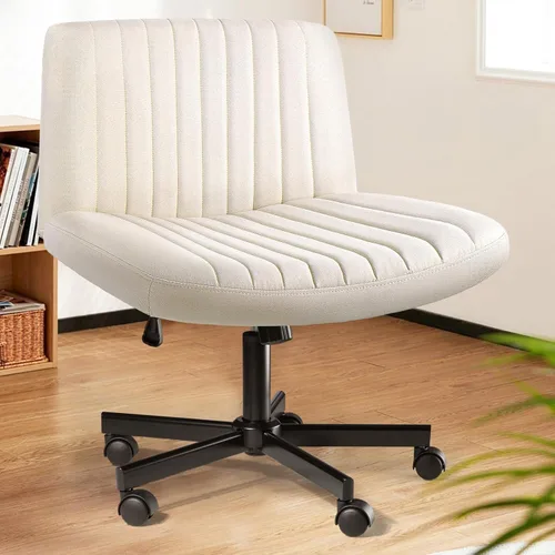 LEMBERI Criss Corss - Silla con ruedas, sin brazos, de patas cruzadas anchas, silla de escritorio de oficina, mecedora de tela, giratoria, para