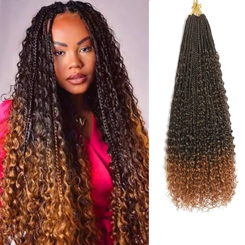 Miniatura 21 de Flagship 9 Paquetes Goddess Box Braids Cabello de Ganchillo para Mujeres Negras - 10 Pulgadas Pre-enrollado con Puntas Rizadas, Estilo Bohemio