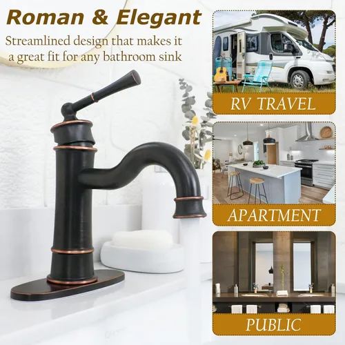 Miniatura 4 de Grifo para lavabo de baño romano ORB de un solo orificio para montaje en cubierta, conjunto de drenaje emergente con placa de cubierta