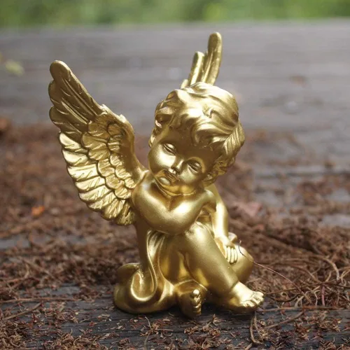 Miniatura 5 de OwMell - Juego de 2 figuras de estatua de ángeles querubines de resina, decoración para el hogar interior, adorable estatua de ángel de escultura