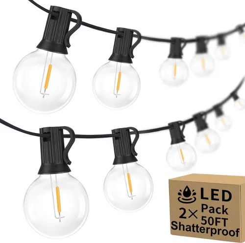 Miniatura 25 de Bosceos Tira de luces LED G40 para exteriores, 25 pies, regulables, inastillables, impermeables, con 12+2 bombillas conectables, luz colgante Blanco