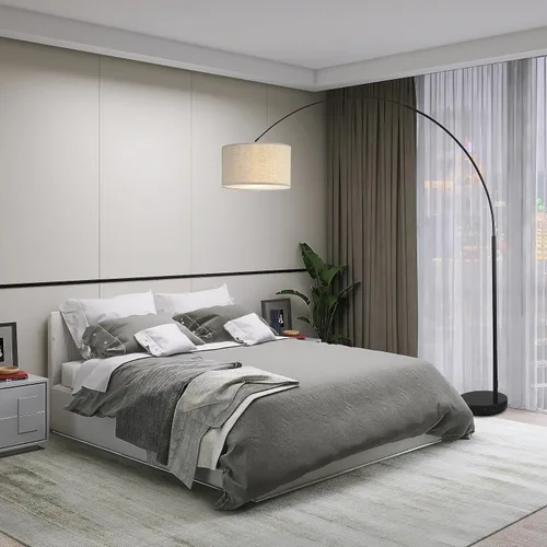 Miniatura 2 de SH Lighting - Lámpara de pie de arco ajustable de acero con base de mármol