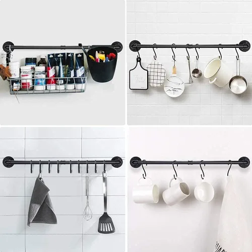 Miniatura 3 de WuGeShop Estante colgante para ollas de 38 pulgadas, montado en la pared con 10 ganchos en S, tapas de cocina, espátula para utensilios, organizador