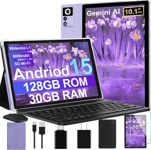 Miniatura 9 de Tablet Android 15 2025 con teclado Gemini AI, Tablets de electrónica de 30GB+128GB de ocho núcleos con pantalla IPS HD de 10 pulgadas, 8000mAh