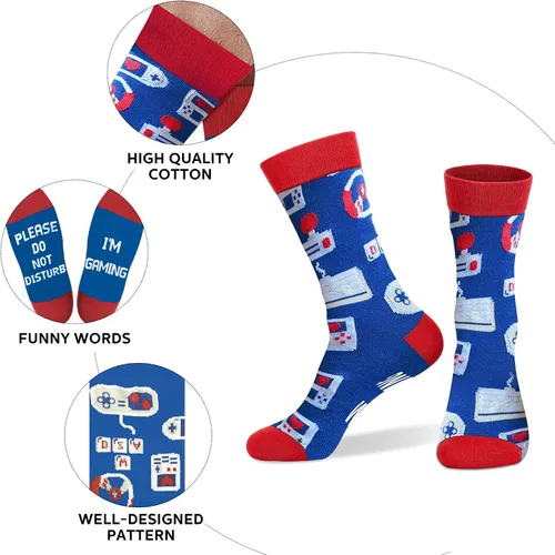 Miniatura 145 de AGRIMONY Calcetines divertidos con texto en inglés «Do Not Disturb Gaming» para hombres, mujeres, adolescentes, niños, Pascua, padres, cumpleaños
