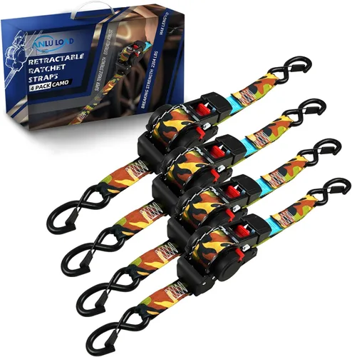 Miniatura 6 de ANLULOAD Correa de trinquete retráctil (0.7 pulgadas x 6.5 pies), correa de amarre retráctil con gancho S para motocicletas, barcos, cuatrimotos