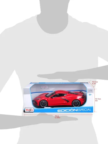 Miniatura 7 de Chevrolet Corvette Stingray C8 Gris Oscuro Metálico con Rayas de Carreras 1/18 Modelo de Auto Fundido a Presión por Maisto