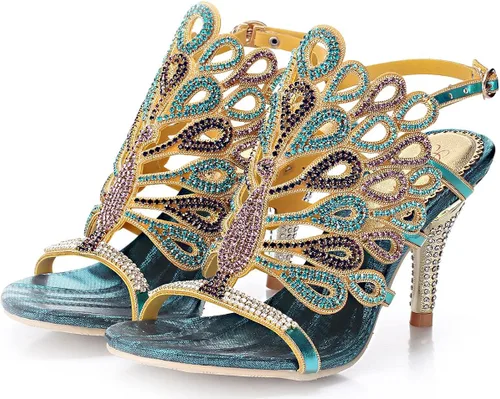 Miniatura 4 de Honeystore Sandalias de diamantes de imitación hechas a mano con patrón en forma de pavo real