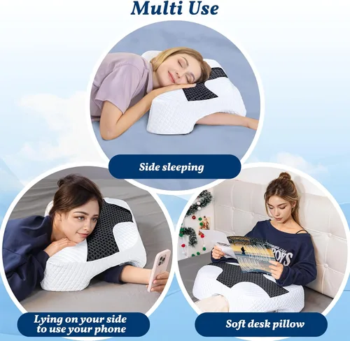 Miniatura 8 de SAHEYER Almohada para dormir de lado con agujero para el brazo, almohada de espuma viscoelástica para aliviar el dolor de cuello y hombros, almohada