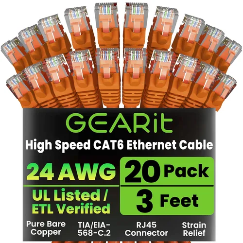 Miniatura 13 de Paquete de Cable Ethernet Cat 6 GEARit - Pack de 10 cables de conexión Ethernet Cat6 de 15 pies Cable de conexión de red RJ45, conectores dorados