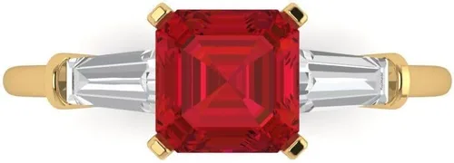 1.62ct Sq Emerald cut 3 piedras solitario genuino rubí simulado compromiso compromiso aniversario anillo nupcial 18K oro amarillo