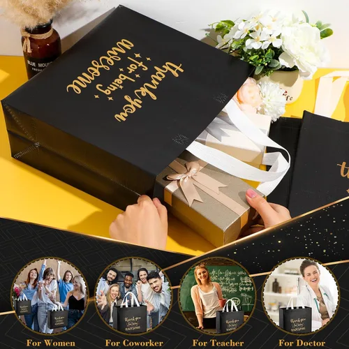 Miniatura 2 de Abbylike 24 bolsas de regalo de agradecimiento a granel para empleados, bolsas con asas, reutilizables para graduación, día del padre, oficina, Negro