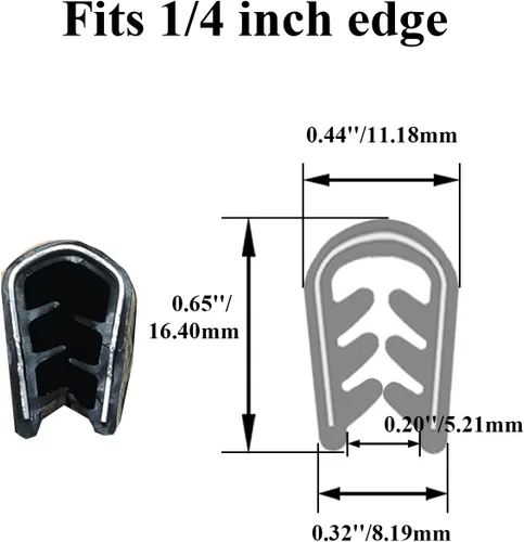 Miniatura 5 de SYOAUTO Borde grande ribeteado, se ajusta a bordes de 1/4 pulgada, 16 pies (5 metros) Borde de goma negro para molduras de barco