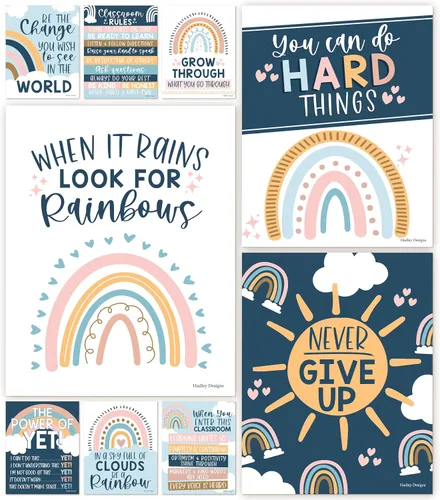 Miniatura 14 de Hadley Designs Póster motivacional para decoración de aula, 9 pósteres de aula de mentalidad de crecimiento, decoración de pared inspiradora
