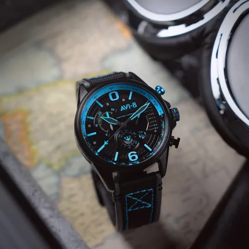 Miniatura 2 de AVI-8 Reloj Hawker Harrier Dual Retrograde Cronógrafo Correa de Cuero Genuino