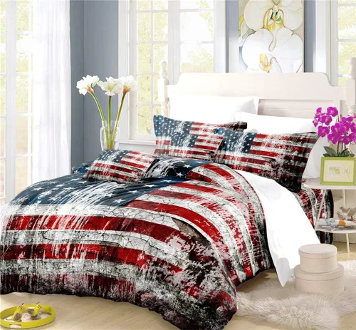 REALIN Juego de funda de edredón con diseño de estrellas y rayas, diseño vintage de bandera americana, color rojo, blanco y azul, 2/3/4 piezas,